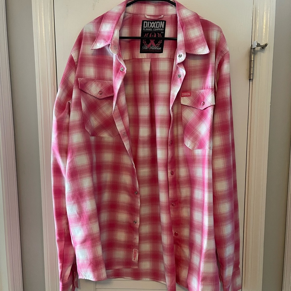DIXXON Pink and White Plaid Flannel Shirt